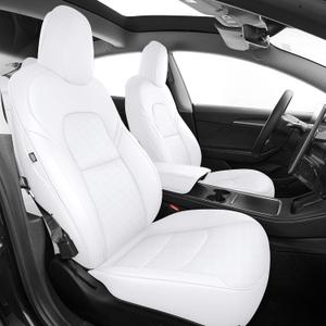 AOMSAZTO Car Seat Cover for Tesla Model 3 2017 2018 2019 2020 2021 2022 2023 - Full Set Customized White Seat Covers (with Armrest Cover)