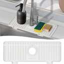 Kitchen Sink Splash Guard, Silicone Faucet Guard & Draining Mat, Bathroom and Kitchen Sink Organizer, Sink Faucet Mat Water Splash Guard Behind Faucet Accessories Gadgets, 14.2 x 5.1, White (Beige)