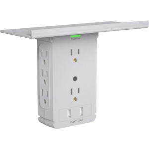 Socket Wall Shelf-CFMASTER 10 Port Surge Protector Wall Outlet, 8 Electrical Outlet Extenders and 2 USB Ports 2.4A, with Removable Built-In Shelf, FCC Listed (1, Gray) (Grey)