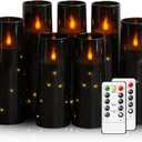 Flameless Candles,with Embedded Star String, Battery Operated Candles Flickering LED Pillar Candles with Remote Control and Timer, Home Decoration Add a Warm and Romantic AtmosphereSet of 7 (Black)