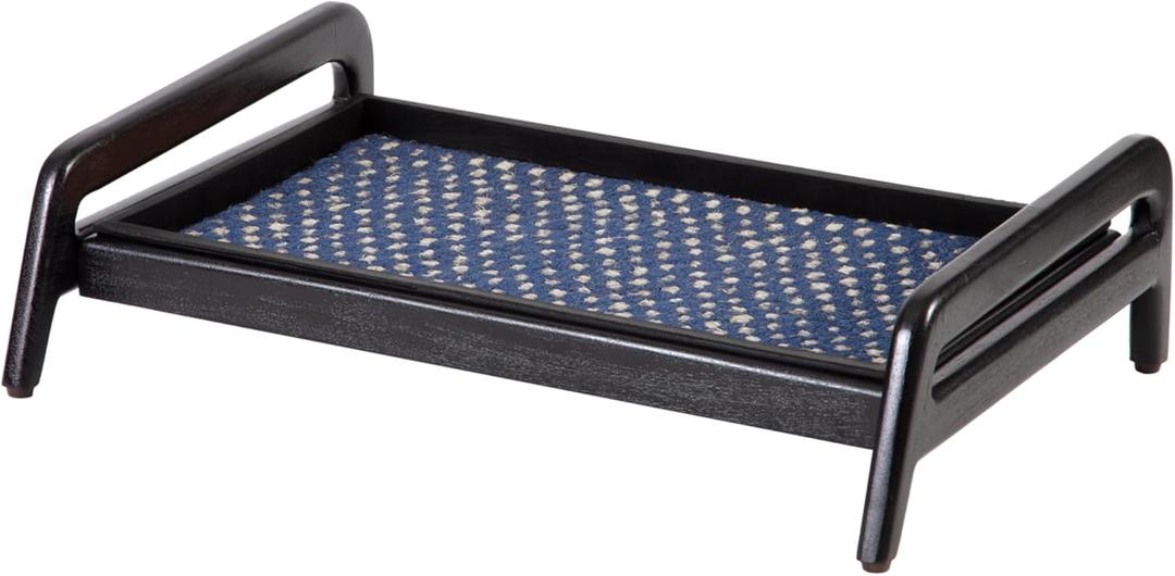 Anji Mountain Heavy Duty Waterproof Wooden Shoe Storage Mat Organizer/Boot Storage Tray Multi Use for Entryway with Coir, Blue and Ivory Insert, 1 Tier, Fits 2 Pair (26.5" Wide)