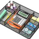 Desk Drawer Organizer, Metal Mesh Drawer Organizer Tray with 6 Adjustable Compartment, Tray Organizer for Desktop, Kitchen, Bathroom, Makeup, Vanity - 14.5x8.8x1.96 inch, Black, 1PC Large
