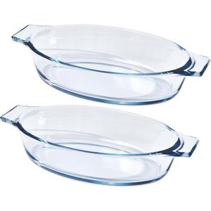 Small Casserole Dishes Oval 2 Pack, 23oz Glass Au Gratin Baking Dish, Individual Oval Baking Pan for Oven Microwave Air Fryer, 1 or 2 Person Servings, Bakeware Clear Prep Bowls with Handle
