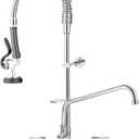 VEVOR Commercial Faucet with Pre-Rinse Sprayer, 8" Adjustable Center Wall Mount Kitchen Faucet with 12" Swivel Spout, 43" Height Compartment Sink Faucet for Industrial Restaurant, Lead-Free Brass