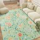 YIHOUSE Floral Living Room Rugs,Washable Rugs for Bedroom,5x7 Boho Light Green Area Rugs, Low Pile Vintage Rug for Kids Room Non Slip Flower Rug Dining Room Kitchen Office