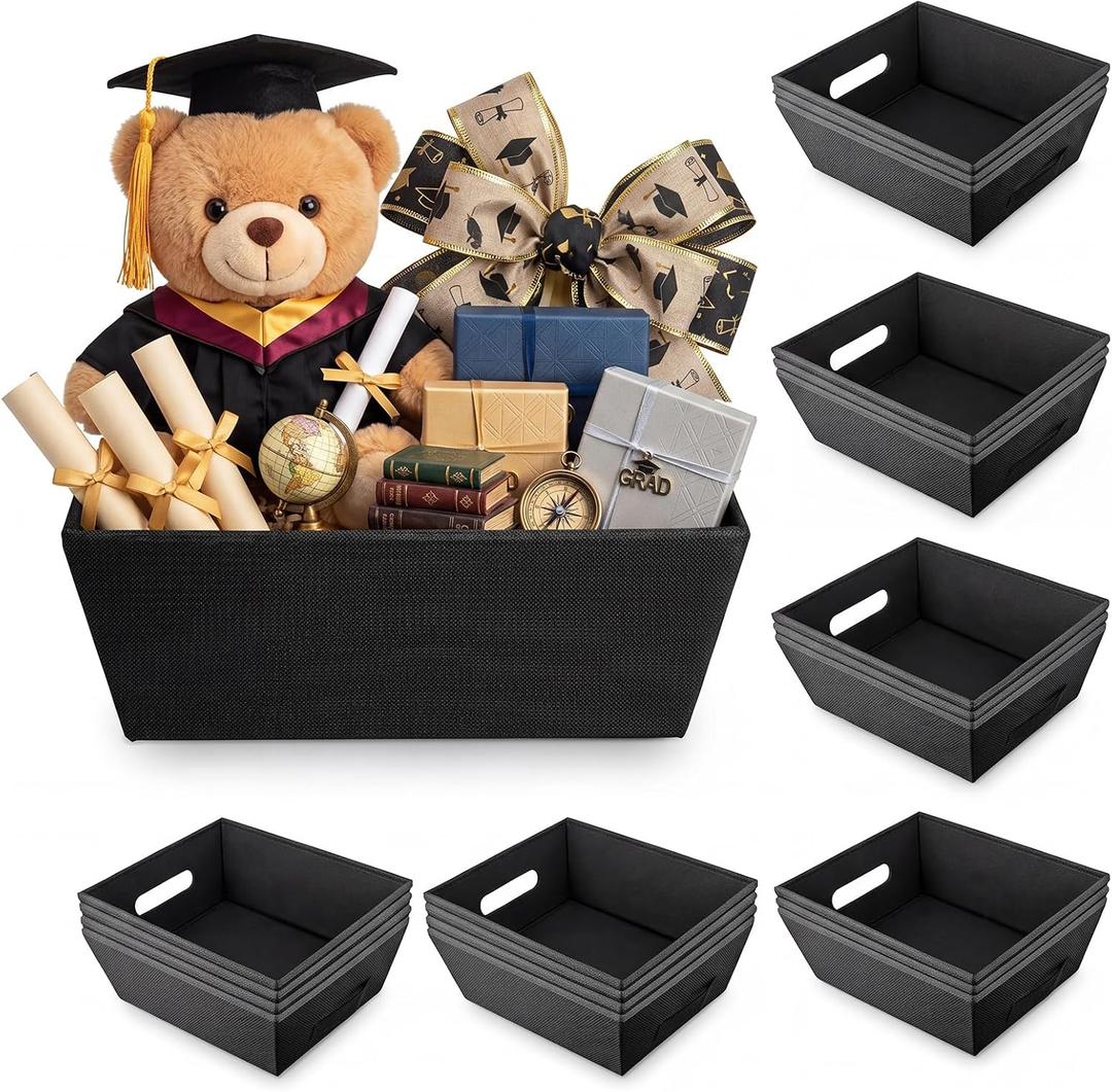 Fainne 20 Pcs Graduation Gift Baskets 10" x 8" Empty Kraft Cardboard Baskets with Handles Bulk Empty Gift Trays Containers for Wedding Graduation Easter Basket Stuffer Decor (Black)