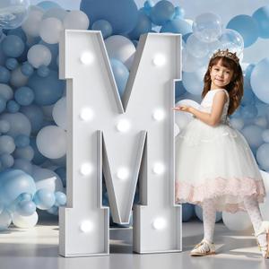 Marquee Letters 4 Feet Tall Large Light Up Letters Baby Shower Decorations Wedding Engagement Proposal White Party Decorations Marry Me Mr and Mrs Sign Big Cardboard Backdrop M