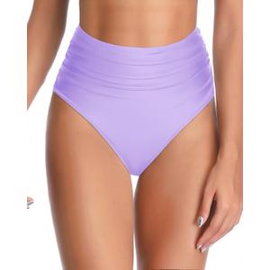 Tempt Me Women High Waisted Bikini Bottom Full Coverage Swimsuit Bottom (Large, Purple)