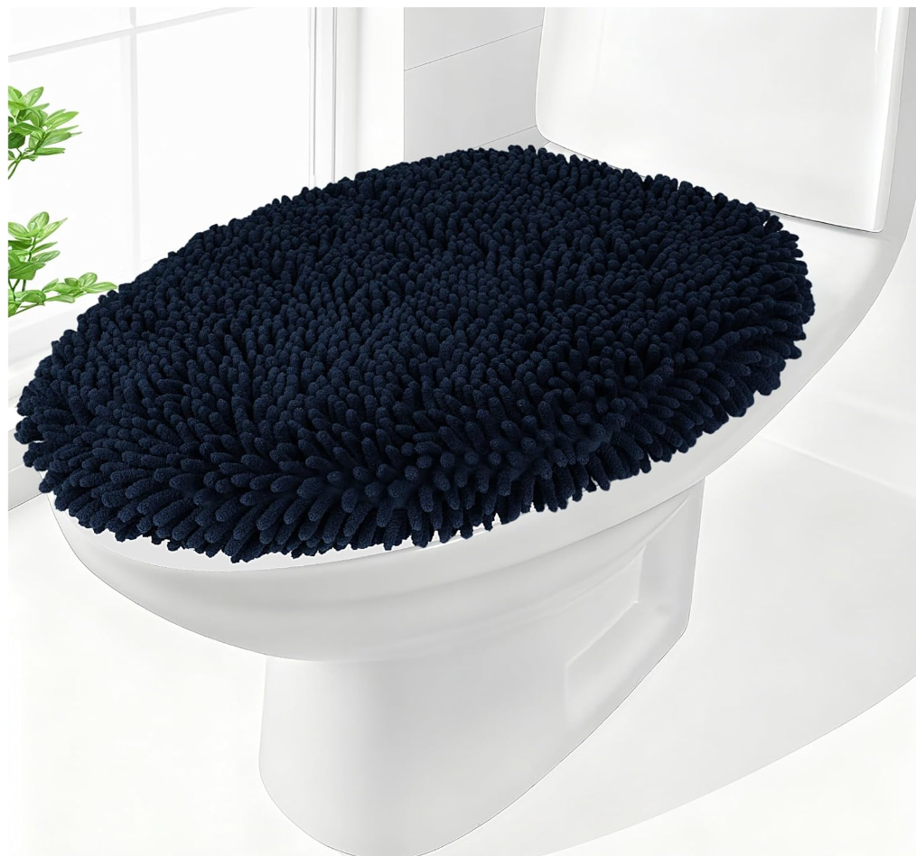 Chenille Elongated Toilet Seat Cover 19.5"x 15" Machine Washable Solid Toilet Lid Cover Adjustable Rubber Backing Fits Only 18-19.5" L x 14-16" W Elongated Toilet Seat
