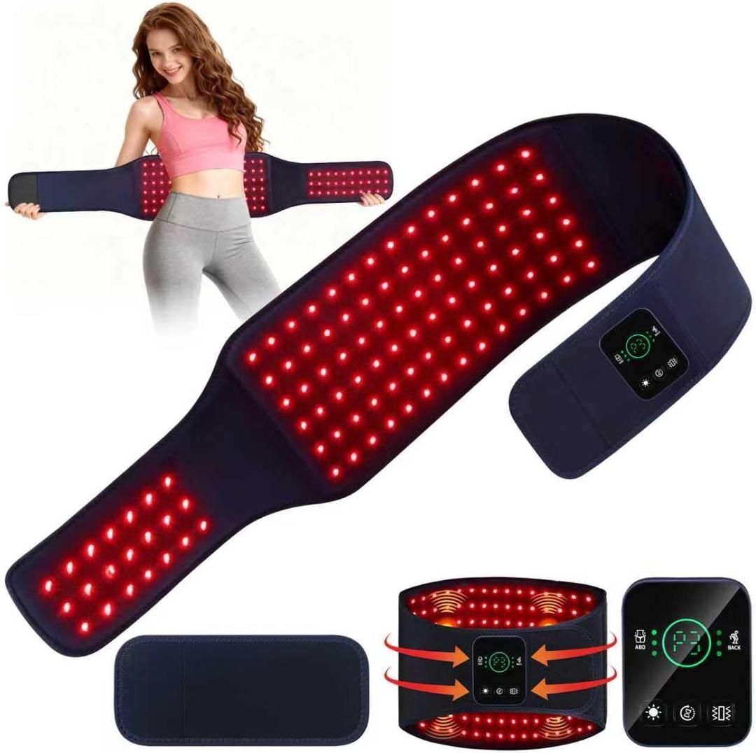 Red Light Therapy Belt for Body, Cordless Infrared Therapy Belt for Back/Abdomen, Waist Wrap with Pulse/Vibration Massage & Timer, Pain Relief, Muscle Relaxation & Circulation Boost, Gift for Parents