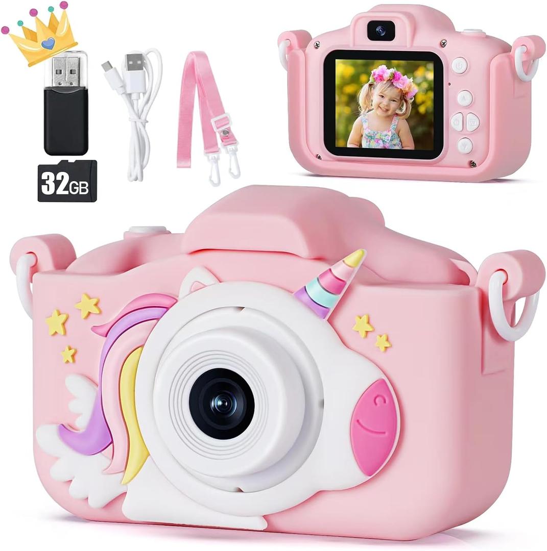 KIZJORYA X5 Kids Digital Camera, Pink, Unisex, 32GB SD Card, 8X Digital Zoom, Auto Focus, Cute Frames, Film Filters, Easy to Use, Durable Design