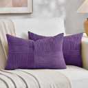 Fancy Homi 2 Packs Purple Long Lumbar Decorative Throw Pillow Covers 12x24 Inch for Living Room Couch Bed, Farmhouse Boho Home Decor, Soft Striped Corduroy Rectangle Accent Cushion Case 30x60 cm