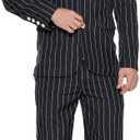 EraSpooky Men's 1920s Gangster Costume Wide Pin Stripe Suit Include Jacket Pants Shirt Front with Attached Necktie (Medium, Black)