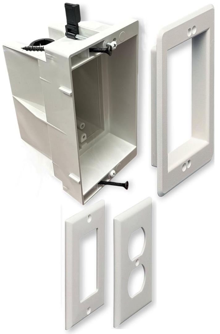 iMBAPrice IMBA-DVFR1W-1 1-Gang Recessed Outlet/Electrical Box for Wall Mount TV, Antenna, Phone & Cable TV, Fits GFCI and Standard Outlets, Old or New Construction, 1-Pack
