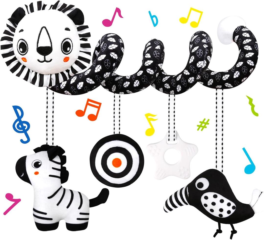 FQKIOMY Black and White High Contrast Baby Toys - Hanging Carseat & Stroller Toys for Newborns 0-6 Months, Sensory Infant Toys, Perfect Easter Birthday & Baby Shower for Babies Boys Girls