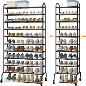 STO STO Expandable Shoe Rack, 10Tier Metal Tall Shoe Rack for Garage, Up to 44 Pairs Adjustable Shoe Rack Storage for Front Door Entrance, Free Standing Shoe Rack Organizer for Entryway, Black