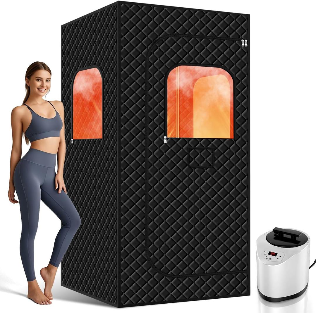 Sauna Box, Portable Sauna for Home, Full Size Steam Sauna Tent with 3L 1200W Large Capacity Steamer and Remote Control, Personal Steam Room for Spa, Indoor, Outdoor, Gym (Black)