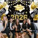 Black and Gold Class of 2026 Banner, Large Congrats Class of 2026 Banner Backdrop, Graduation Party Decorations for Indoor, Outdoor, Congrats Grad Gathering Photo Background