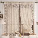 Elegant Floral Lace Sheer Curtains for Bedroom Romantic Flower Embroidered Voile Curtain for Kitchen Vintage Privacy Lace Sheer Tulle Curtains for Living Room Rod Pocket, 2 Panels (Beige,W51 L63 inch)