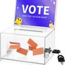 Donation Box with Lock, Clear Ballot Box with Sign Holder, Suggestion Box, Donation Boxes for Fundraising, Tip Jar, Raffle Box, Lock Box for Cards, Votes, Tickets, Prayer, Money, Cash