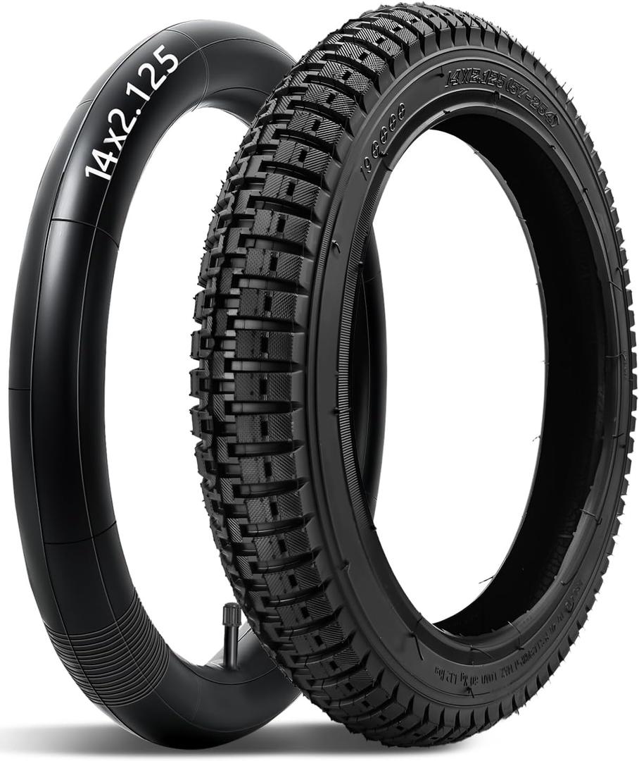 GYL 14x2.125(57-254) Tire and Tube Set for Bicycle Electric Scooters and E-Bike,Heavy Duty 14 Inch Tube with Schrader Valve, Replacement for 14" Bike Tires 14x2.1 14x2.125 14x2.15