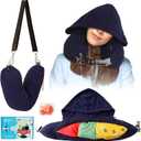 Stuffable Neck Pillow for Travel with Hood, Hoodie Travel Pillow Stuffable with Clothes, Fillable Travel Pillow Storage Bag, Soft Empty Neck Pillow Case, Packable for Airplane Travel Essentials (Blue)