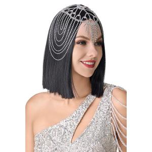 BABEYOND Vintage Style Roaring 20s Crystal Rhinestone Flapper Cap Headpiece Head Jewelry Chains (Silver)