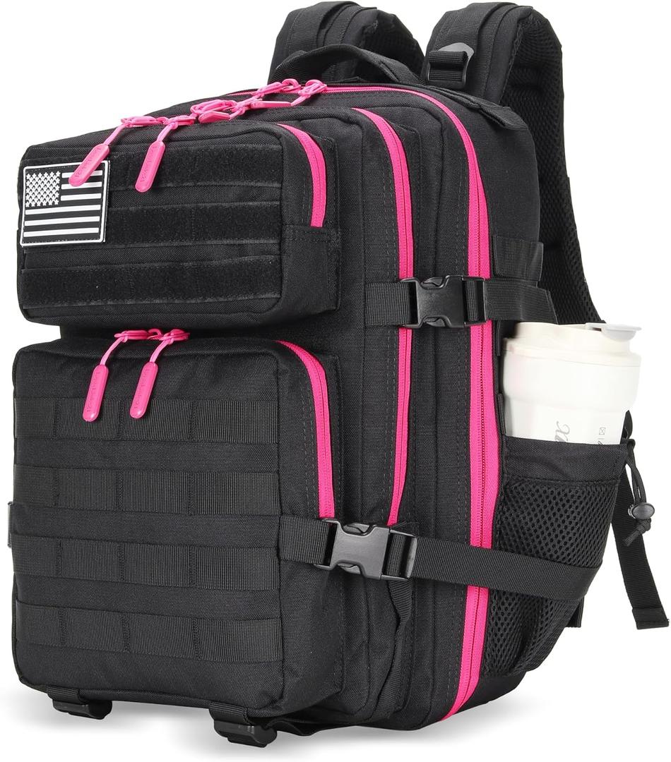 25L Tactical Military Backpack Small Travel Backpack for Men and Women Assault Pack Bug Out Bag Molle Daypack Gym Backpack with Bottle Holder (Black Neon Pink)