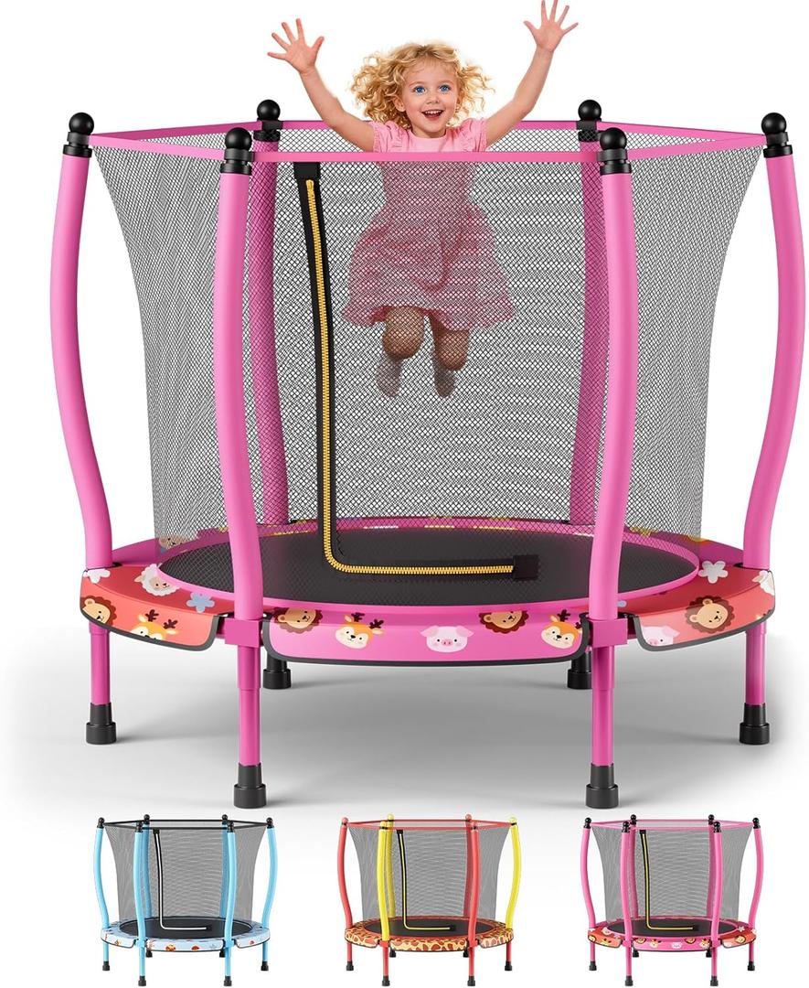 ZCMHAXJ 55" Trampoline for Kids with Curved Poles, 440lbs Capacity Indoor & Outdoor Toddler Trampoline, Gifts for Boys & Girls (Animal)