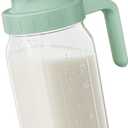 Breast Milk Pitcher Jug - 32 oz Glass Mason Jar Airtight Pitcher with Pour Spout Handle for Breastmilk, Iced Tea, Ice Drinks Storage Container Green