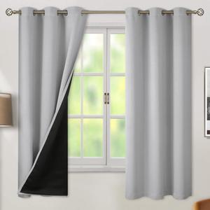 BGment 100% Blackout Curtains for Bedroom with Black Liner, Thermal Insulated Thick Double Layers Total Light Blocking Grommet Window Curtains 63 Inch Length 2 Panels Set (52 x 63 Inch, Light Grey)