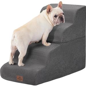 Joydeco Dog Stairs for Bed 22.8" H, 4-Step Pet Steps for Small Dogs and Cats, Dog Steps for High Bed, Non-Slip Balanced Ramp Indoor Pet Stairs, Gray