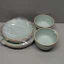 Gufaith Melamine Dinnerware Sets, Plates and Bowls Sets 12 Pcs, Melamine Plates, Dish Set for 4, Unbreakable Dinnerware Set for Party, BPA Free, Suitable Indoors and Outdoors (Mint Green)