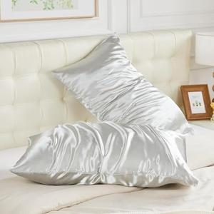 Pack of 2 NEWCOSPLAY Satin Pillowcase Standard/Queen 2 Pack Skin & Hair Care Silky Pillow Cover with Envelope Closure(Space Grey,20"x26")