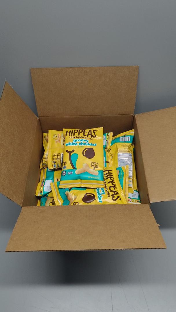 HIPPEAS Chickpea Puffs, Groovy White Cheddar, Gluten Free Snacks, Dairy Free, Vegan, 0.8oz, Pack of 30, 3g Protein, 2g Fiber, Crunchy, Nutritious, Baked Plant Protein Snack, Non-GMO, Kosher Best Before Date 03/24/26