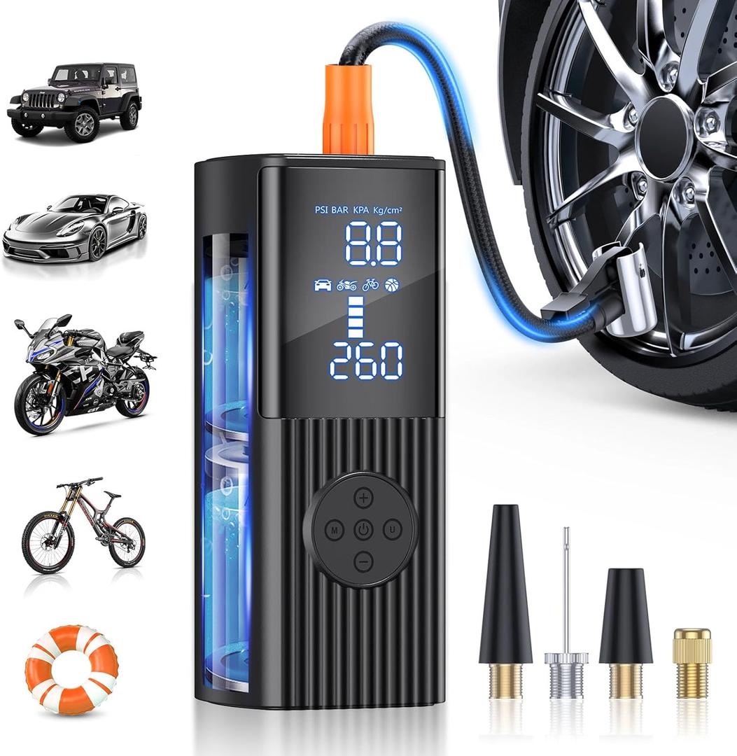 Tire Inflator Portable Air Compressor, 180PSI Portable Air Compressor with 25000mAh Battery, 3X Faster Inflation Cordless Air Pump for Car, Motorcycle, Bicycle, Ball (Shiny Black)