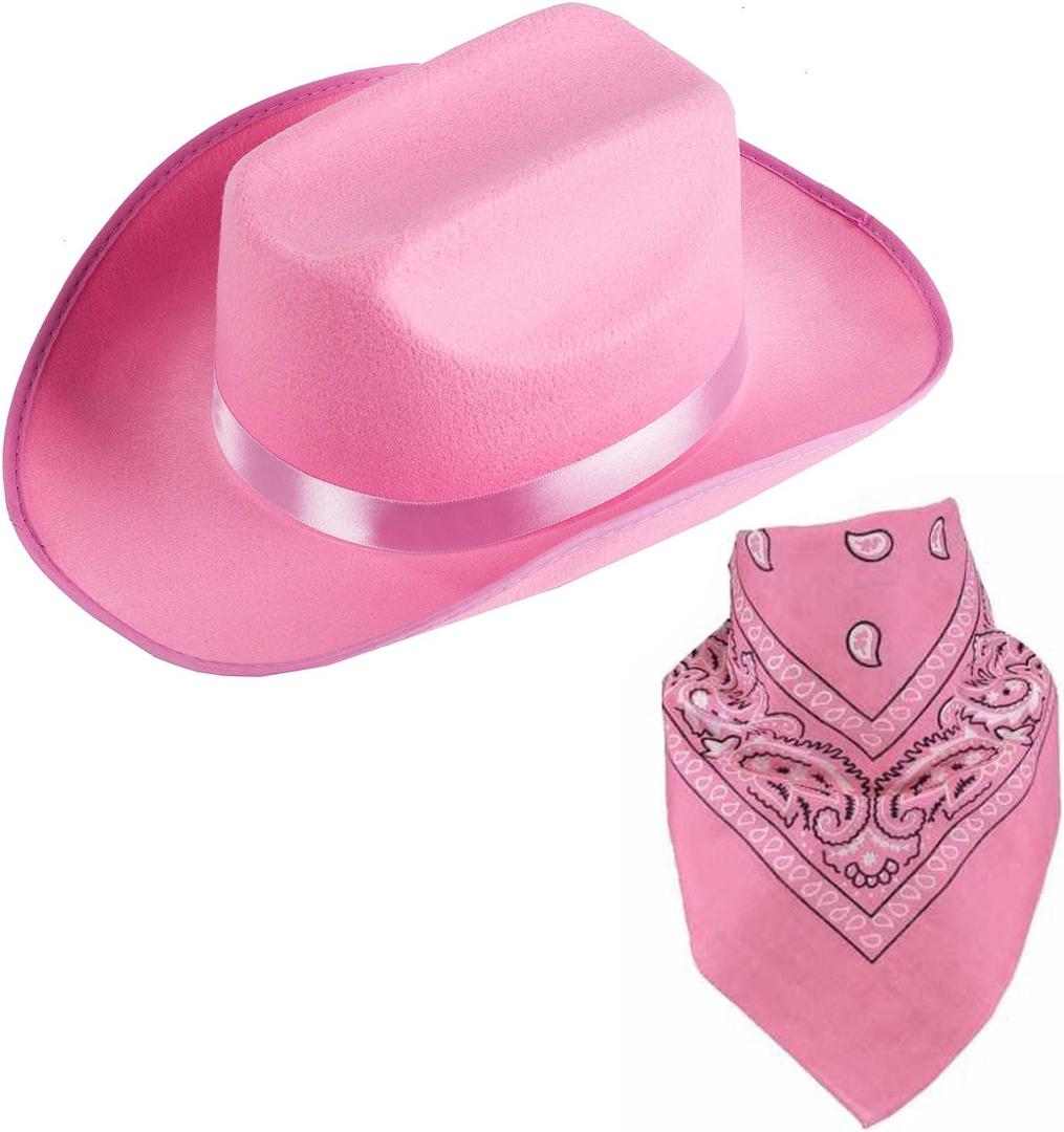 Funny Party Hats Cowboy Hat - Western Hat with Paisley Bandanna - Dress Up Clothes (Pink Cowgirl Hat with Pink Paisley Bandana)