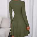 BTFBM Casual Fall Dresses for Women 2025 Long Sleeve Ribbed Button Down Empire Waist A Line Winter Wedding Guest Dress (Green, M)