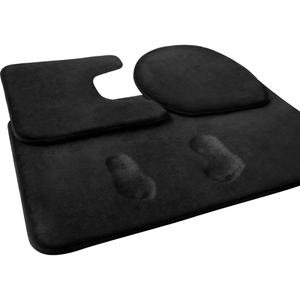 FEELSO Memory Foam Bath Mat Set , 3 Piece Non Slip and Absorbent Floor Mat , 20x31 Inches , 20x22 Inches U-Shaped Contour Bathroom Rug and Toilet Lid Cover for Tub Shower & Bath Room , Black