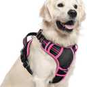 rabbitgoo Dog Harness for Large Dogs, No Pull Pet Vest with 3 Buckles, Adjustable Soft Padded Pet Harness with Easy Control Handle and Reflective Strips, Black & Rose Pink, XL