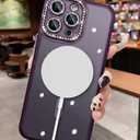 Cute for iPhone 14 Pro Max Magnetic Glitter Case,Luxury Bling Rhinestone Diamond Plated Bumper Case,Compatible with MagSafe, Sparkle Camera Lens Protection Clear Cover for Women Girls(Purple)