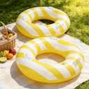 2PCS 37" Inflatable Pool Floats for Adult Striped Swim Ring Pool Floaties Inflatable Swimming Pool Raft Party Water Summer Beach Lounger Float Party Supplies