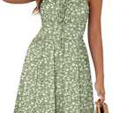 YATHON Summer Mini Corset Sun Dress for Women Short Casual Square Neck Lace Up Floral Beach Vacation Dresses with Pockets (Green, S)
