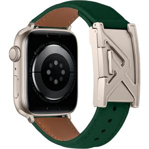Leather Magnetic Band Compatible with Apple Watch Bands 38mm 40mm 41mm 42mm 44mm 45mm 46mm 49mm, Top Grain Genuine Leather iWatch band, Designer Dressy Luxury Strap for Women Men (Pine Green)