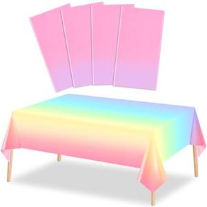 MADLYN RHUE Iridescence Plastic Tablecloths Shiny Disposable Laser Table Covers 54" x 108" Sequin Holographic Foil Tablecloths for Birthday, Wedding, Party, Picnic, Buffet Decorations (4, Pastel)