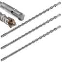 Concrete Drill Bit Lengthening 3pcs 1/2" X 12"-10" Cross-Type Double Thread Carbide Material Suitable for Brick, Cement Walls, Stone, Extra Long Hammer Drill Bits