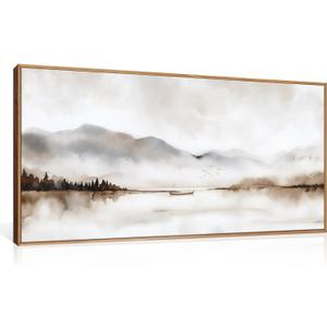 Neutral Abstract Mountain Framed Canvas Print Wall Art Set,Watercolor Beige and Gray Landscape Wall Decor,Modern Minimalist Nature Artwork for Living Room,Bedroom-20 x40