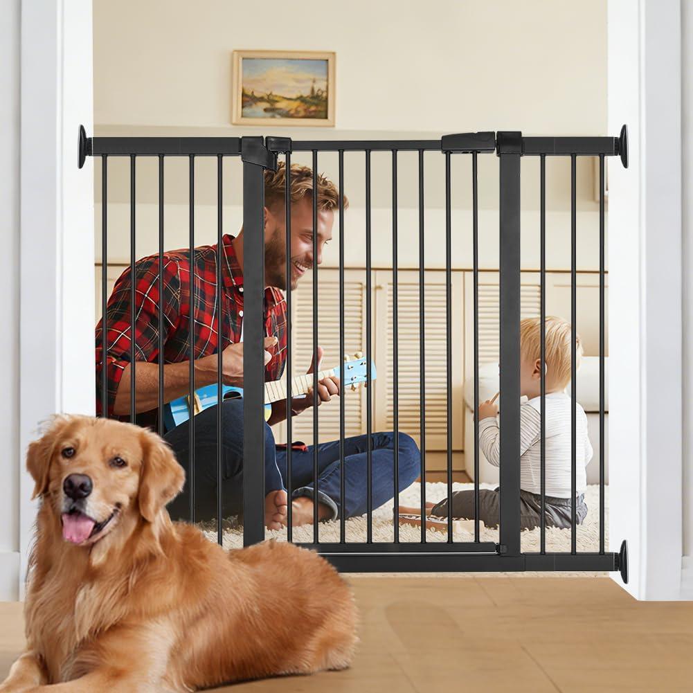 40.9"-54.7" Wide Baby Gate for Doorways Stairs, 30 in Tall Dog Gates with Door No Drill, Auto Close Child Safety Gate for Kid Doggie Cat Proof, Large Long Dog Barrier Indoor Hallways House, Black