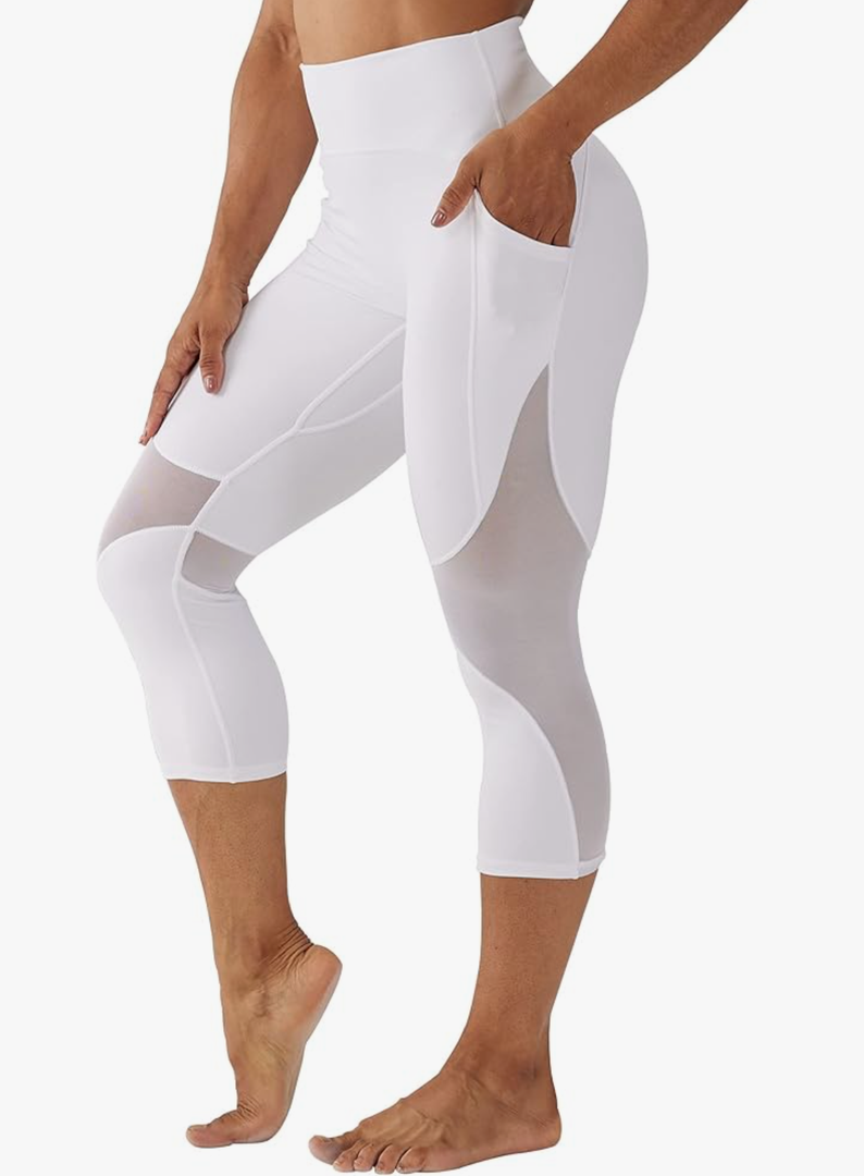 ONGASOFT High Waisted Yoga Pants for Women Running Workout Mesh Leggings Side Pockets Squat Proof Tummy Control, XL