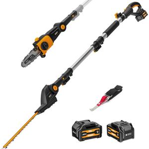 Alloyman 2-in-1 Telescopic Cordless Pole Hedge Trimmer 16-Inch and Pole Saw 8.6-Inch,with 2 Packs 4.0Ah Batteries & Charger,for Tree Trimming and Shrubs Pruning (Black Orange)